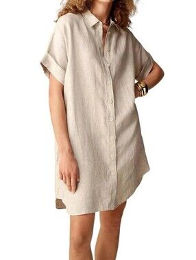 J. Crew Capitaine 100% Linen Button Up Shirt Dress Medium Petite